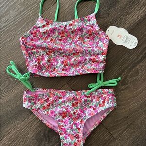 Wonderkids Pink and Green Floral Bikini Set